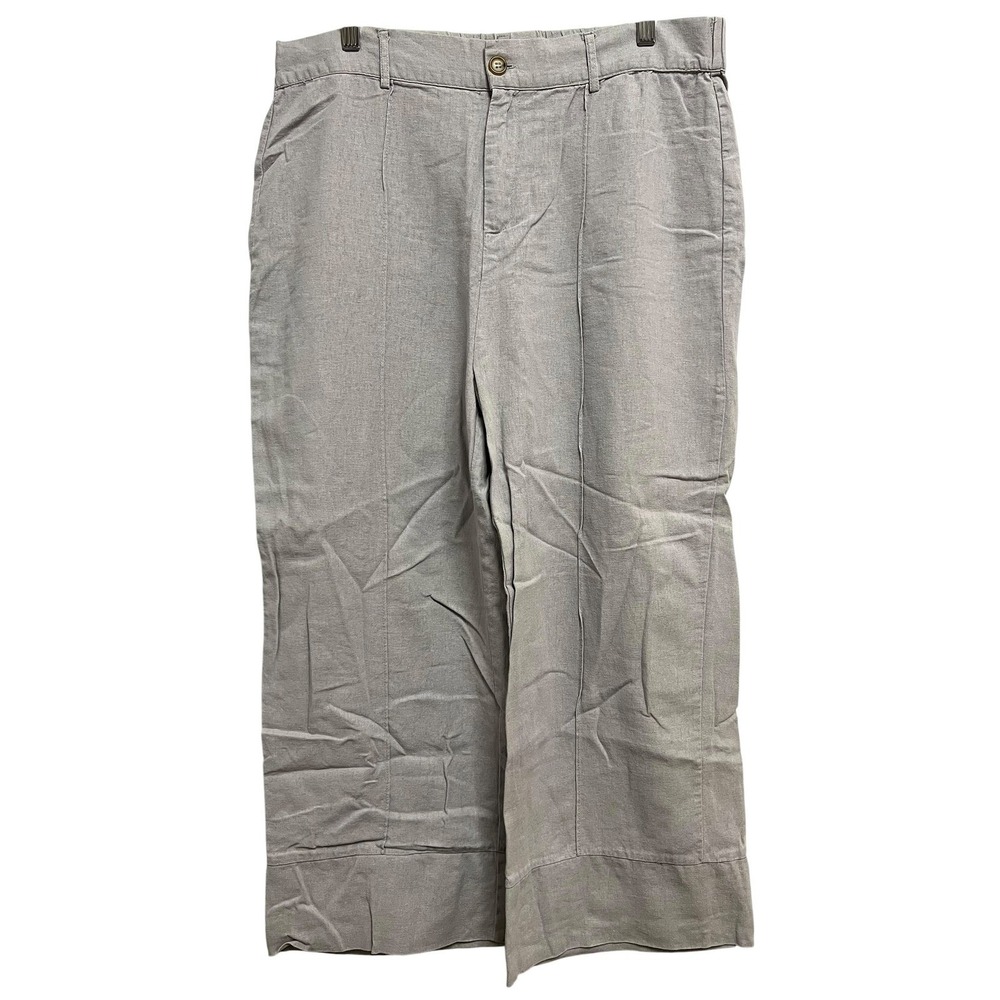 Joie Pants Womens XL Grey Linen Blend Wide Leg Cropped Pintuck Trousers Casual